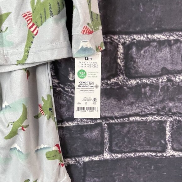 Carter's Just One You 12 Month Dinosaur Holiday Toddler 2-piece Pajama Set - Picture 2 of 11